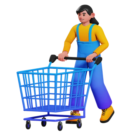 Shopping Cart Girl 3D Illustration