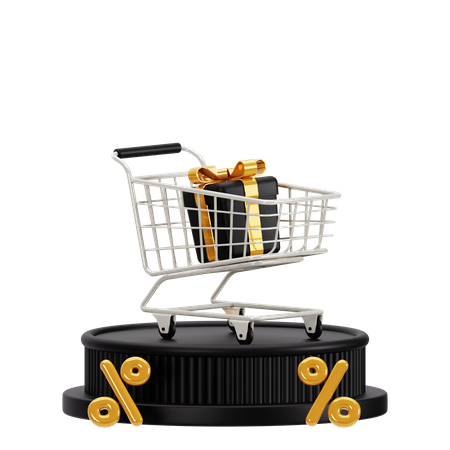 Shopping Cart On Podium  3D Icon