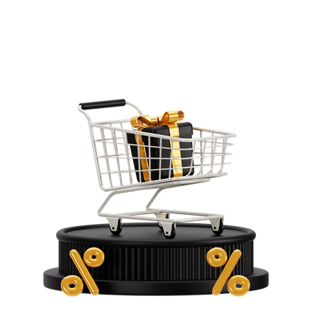 Shopping Cart On Podium 3D Icon