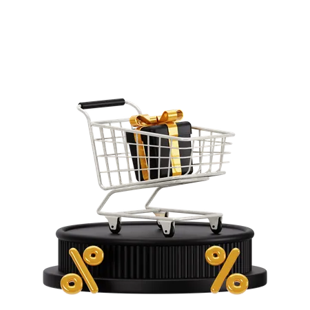 3 D Podium Black Friday With Cart 3D Icon