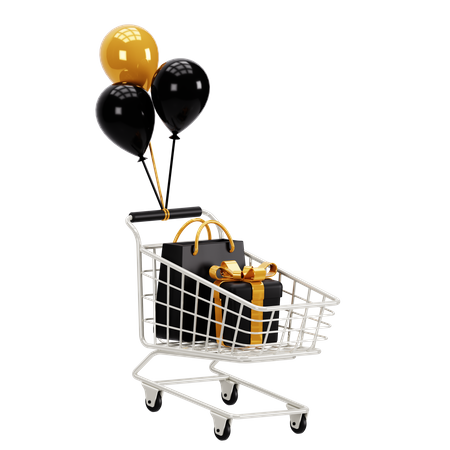 Shopping Cart With Balloon  3D Icon