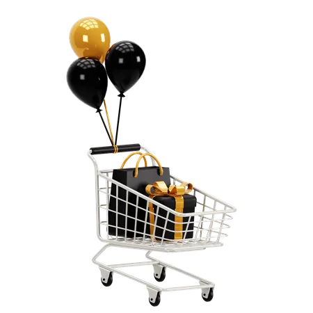 Shopping Cart With Balloon 3D Icon