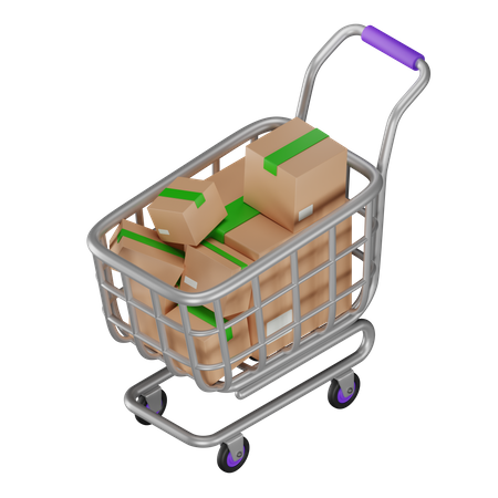 Shopping Cart With Boxes  3D Illustration