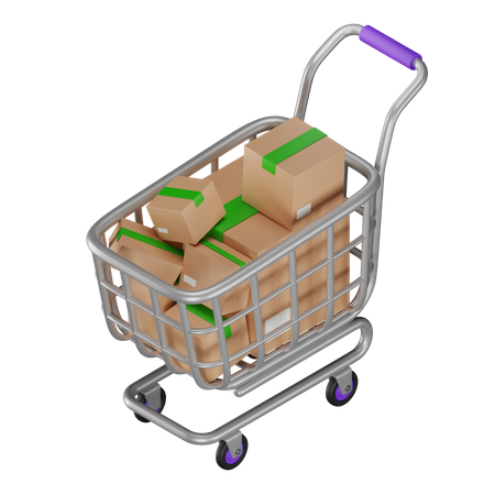 Shopping Cart With Boxes 3D Illustration