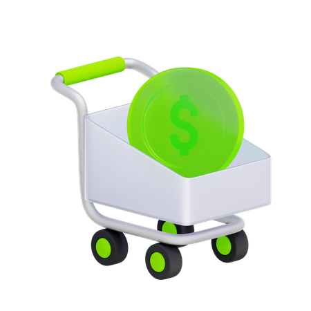 동전이 들어있는 쇼핑 카트  3D Icon