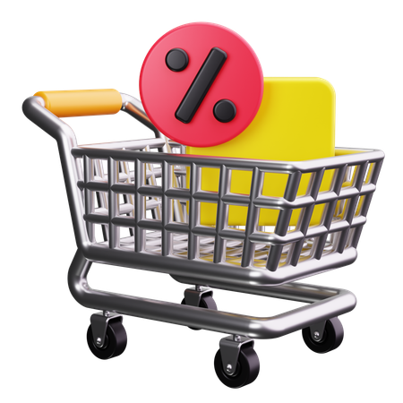 Shopping Cart with Discount Tag  3D Icon