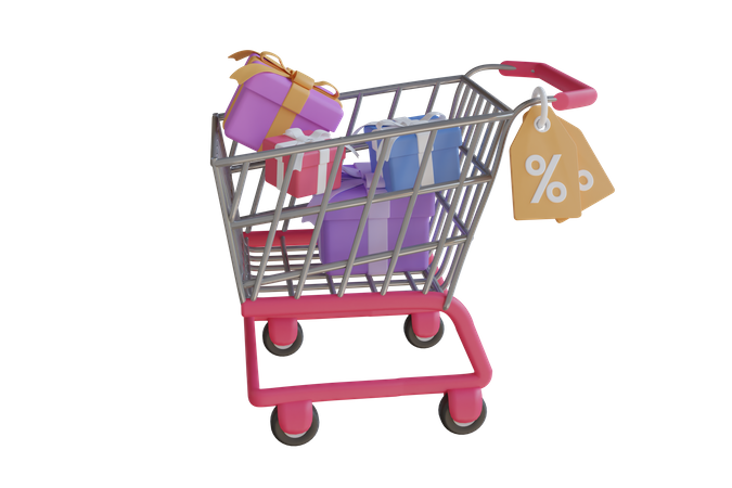 Shopping Cart With Gift  3D Icon