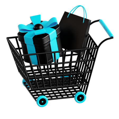 Shopping Cart With Gift Box  3D Icon