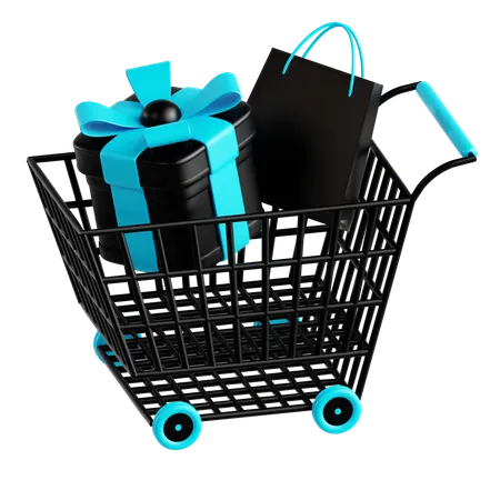 Shopping Cart With Gift Box  3D Icon