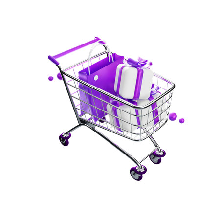 Shopping Cart with Gift box  3D Icon