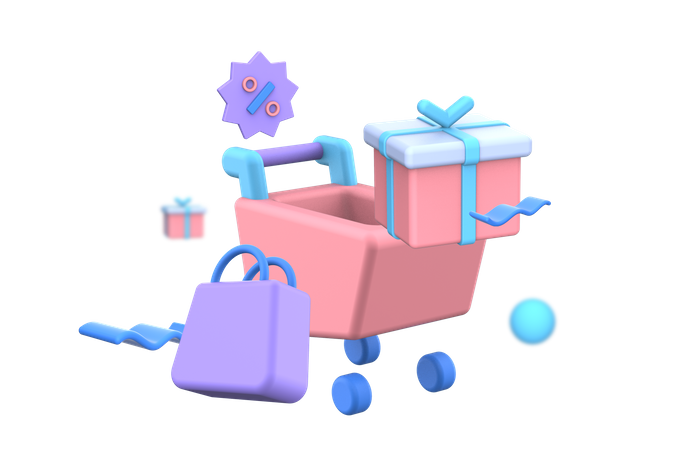 Shopping cart with gift box  3D Icon