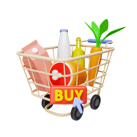 Shopping Cart With Grocery  3D Icon
