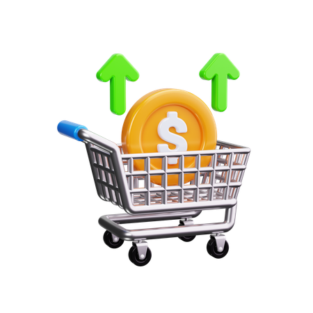 더 높은 가격이 적힌 쇼핑 카트  3D Icon