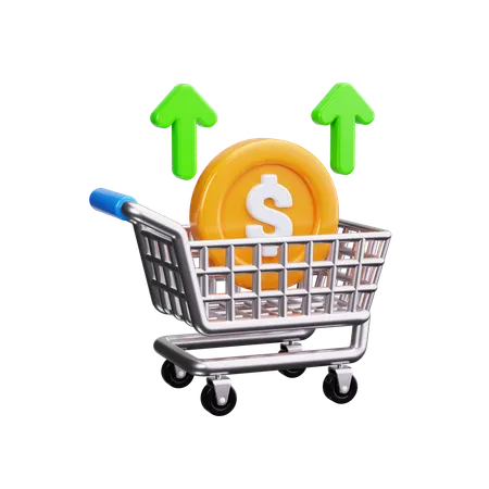 더 높은 가격이 적힌 쇼핑 카트  3D Icon