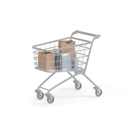 Shopping Cart With Items  3D Illustration