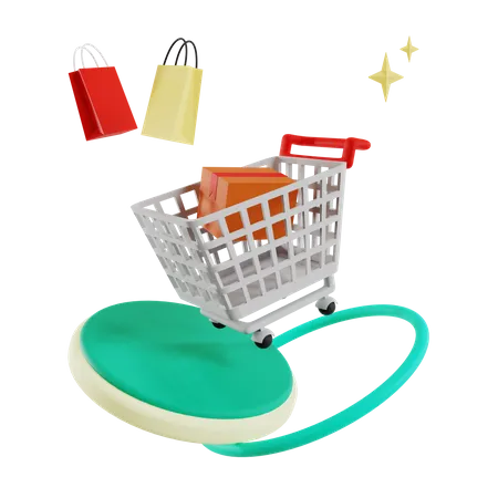 Shopping Cart With Package 3D Illustration