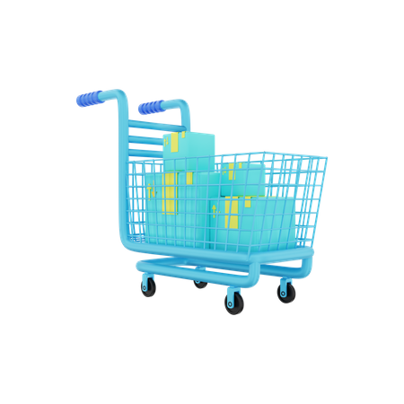 Shopping Cart With Packages  3D Illustration