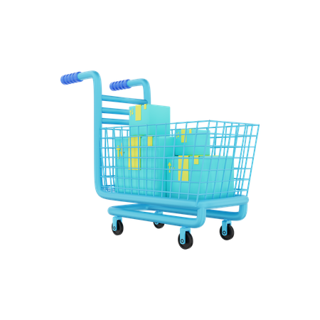 Shopping Cart With Packages 3D Illustration