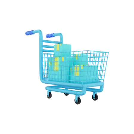 Shopping Cart With Packages  3D Illustration
