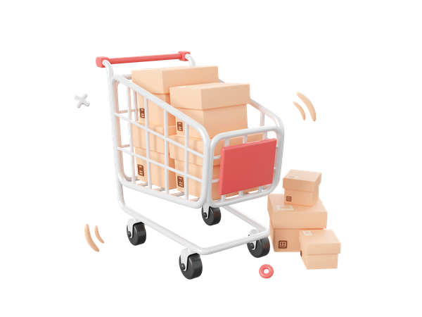 Shopping Cart With Parcel Box  3D Icon