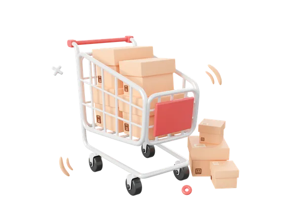Shopping Cart With Parcel Box  3D Icon