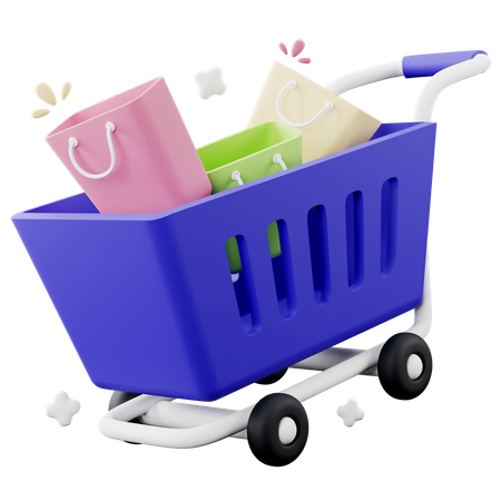 Shopping Cart With Shopping Bags  3D Icon