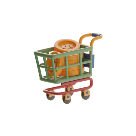 Shopping Cart With Stacked Coins  3D Icon