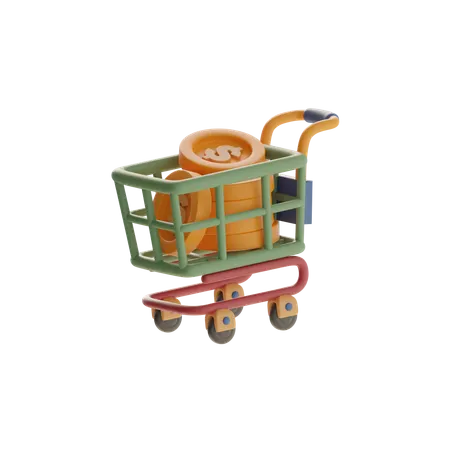 Shopping Cart With Stacked Coins  3D Icon