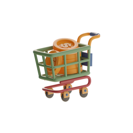 Shopping Cart With Stacked Coins  3D Icon
