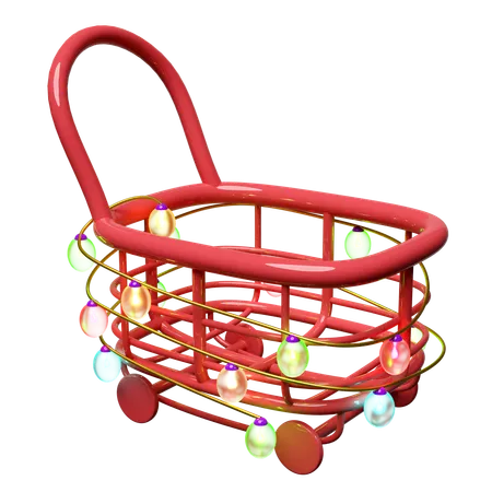 3 D Shopping Carts Empty With Glass Transparent Lamp Garlands Online Shopping Sale Merry Christmas And Happy New Year 3 D Render Illustration 3D Illustration