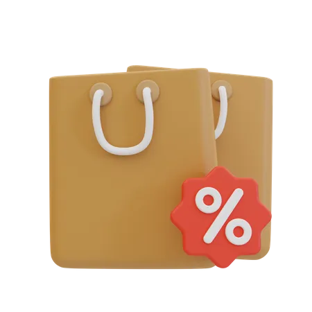 3 D Minimal Special Offer Promotion Flash Sale Icon Big Sale Shopping Bags With Percent Tag 3 D Illustration 3D Icon