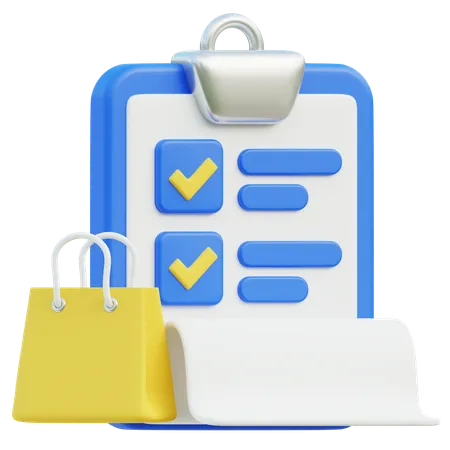 3 D Render Of Shopping Checklist With Clipboard And Shopping Bag Icons 3D Icon