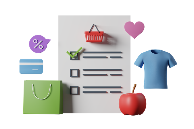 Shopping List  3D Illustration