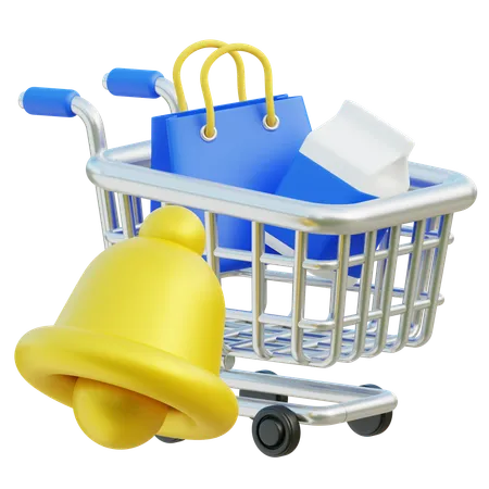 3 D Illustration Of Shopping Cart With Bell Notification Icon 3D Icon