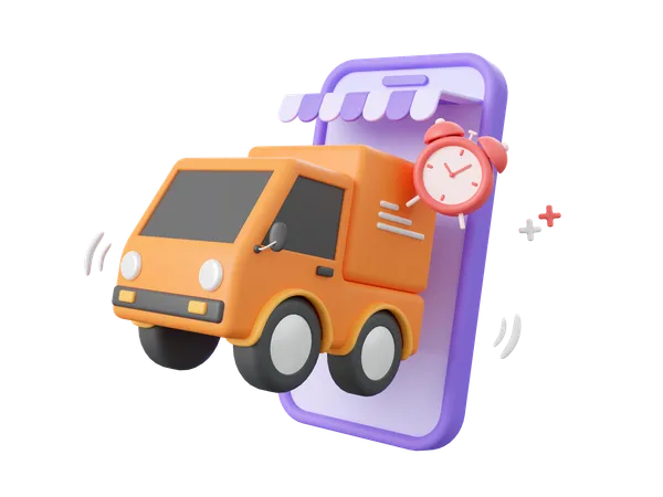 3 D Cartoon Design Illustration Of Shopping Online And On Time Delivery By Truck 3D Icon