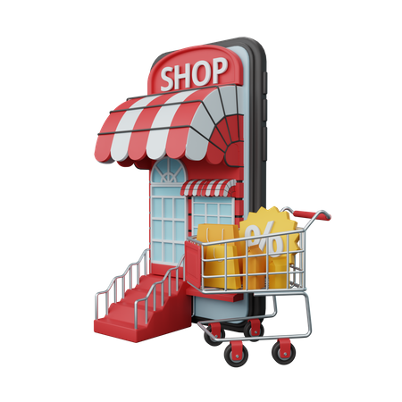 Shopping online on mobile phone  3D Illustration