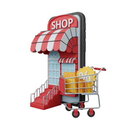 Shopping online on mobile phone 3D Illustration