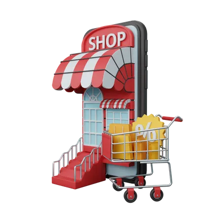 Shopping online on mobile phone 3D Illustration