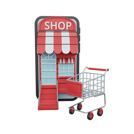 Shopping online on mobile phone  3D Illustration