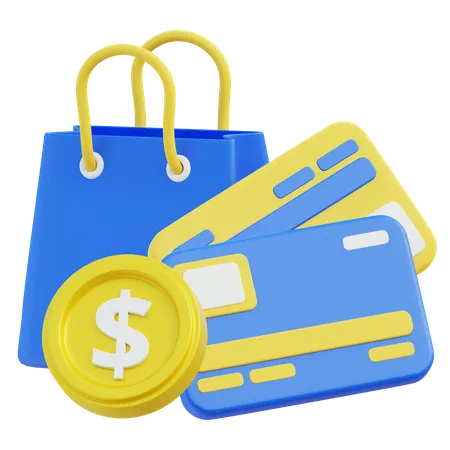 3 D Illustration Of Online Shopping Payment With Credit Cards And Cash Icon 3D Icon