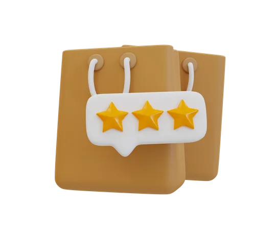 3 D Minimal Service Rating Customer Satisfaction Service Evaluation Shopping Bag With 3 Stars 3 D Illustration 3D Icon