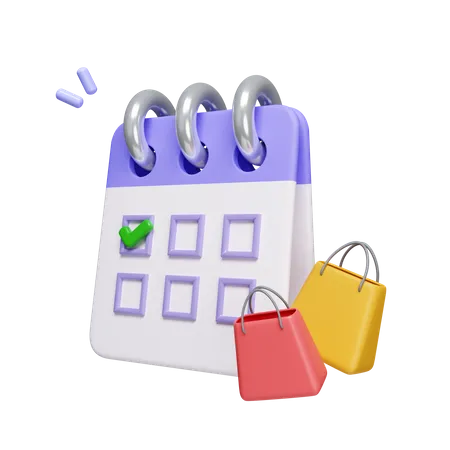 3 D Calendar With Check Sign And Shopping Bag Special Sale Day Concept Big Sale Day Reminder Icon Isolated On White Background 3 D Rendering Illustration Clipping Path 3D Icon