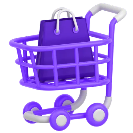 3 D Icon Of A Trolley Cart With A Shopping Bag Inside 3D Icon