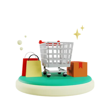 Shopping Trolley With Bag 3D Illustration