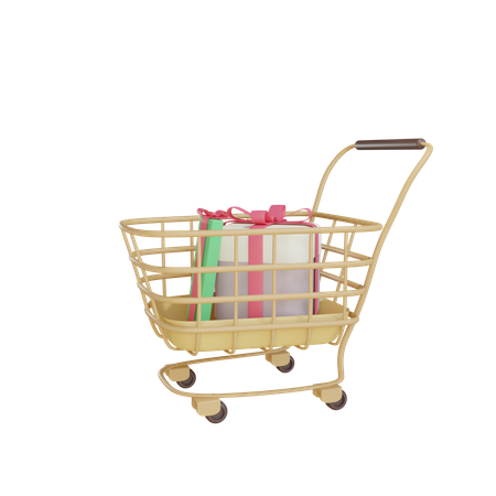 Shopping Trolley With Gift Boxes 3D Illustration