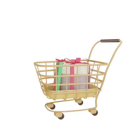 Shopping Trolley With Gift Boxes 3D Illustration