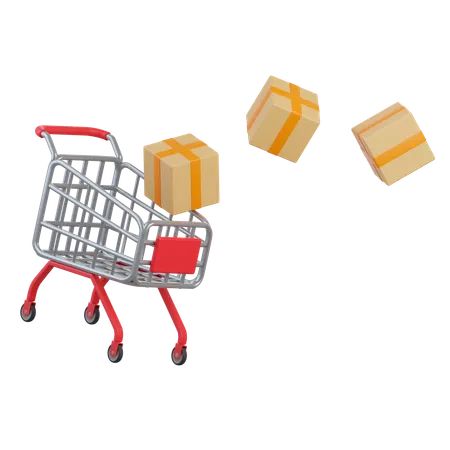 Shopping Trolley With Parcel Boxes  3D Icon