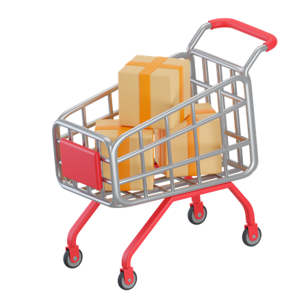 Shopping Trolley With Parcel Boxes  3D Icon