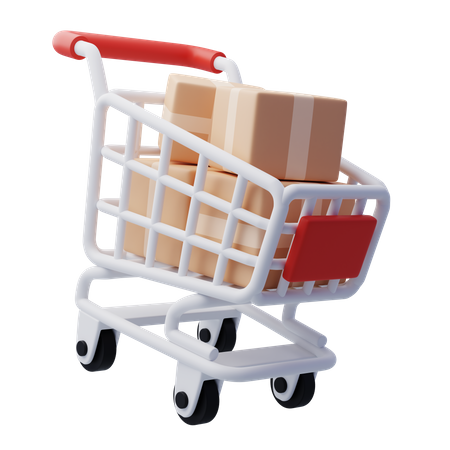 Shopping Trolley With Parcel Boxes  3D Icon