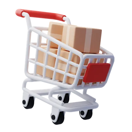 Shopping Trolley With Parcel Boxes  3D Icon